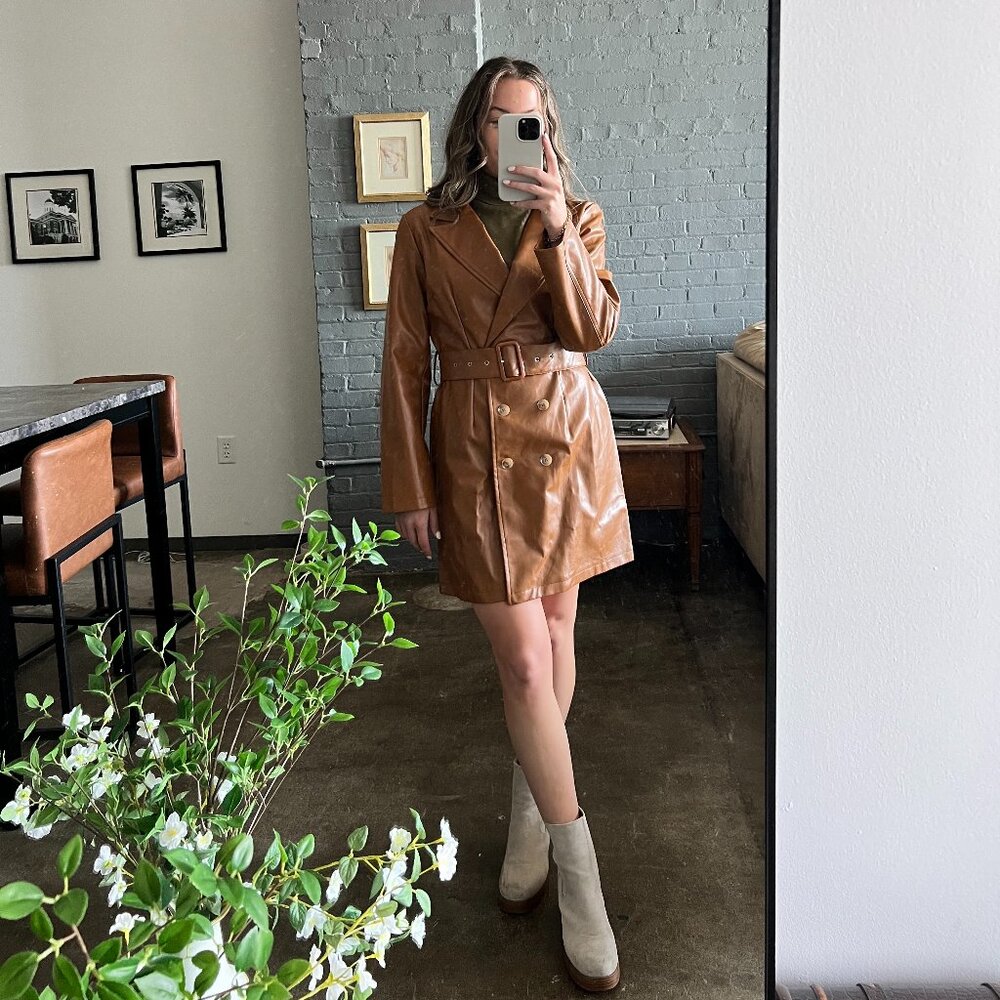 NWT Princess Polly Belted Brown Pleather Trench Coat